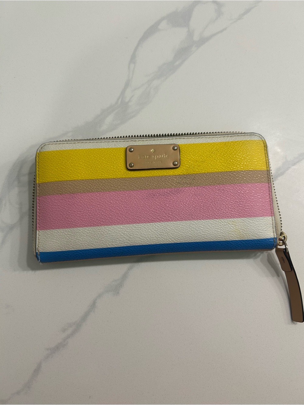 kate spade Multicolor Striped Zip Wallet - Yellow, Pink, White, Blue